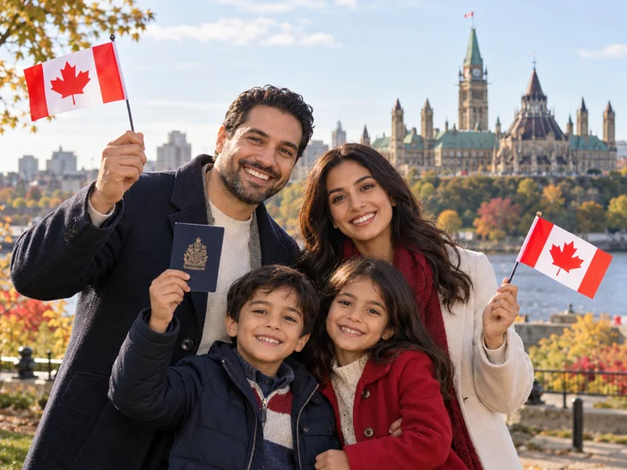 A family celebrating Canadian citizenship in Ottawa